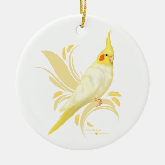 Lutino Cockatiel Keramisch Ornament (Voorkant)