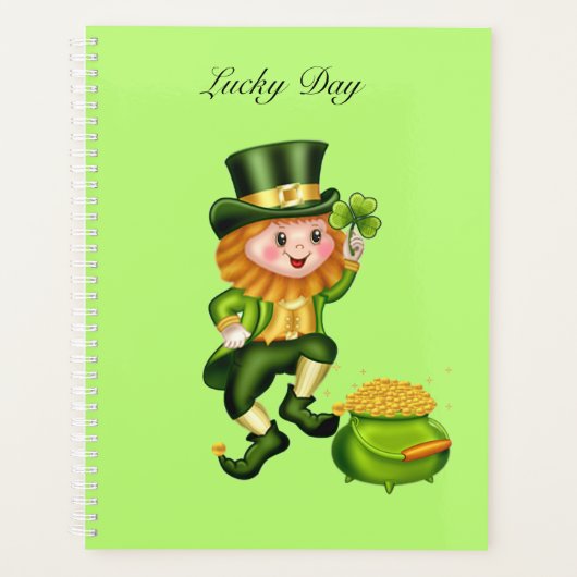 Lutins mignons & pot d'or sur fond vert citron (Devant)