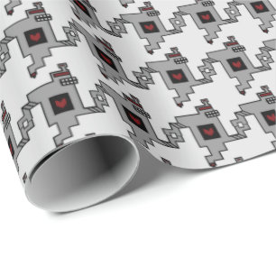 Luv Machine Robot Houndstooth Pattern Cadeaupapier