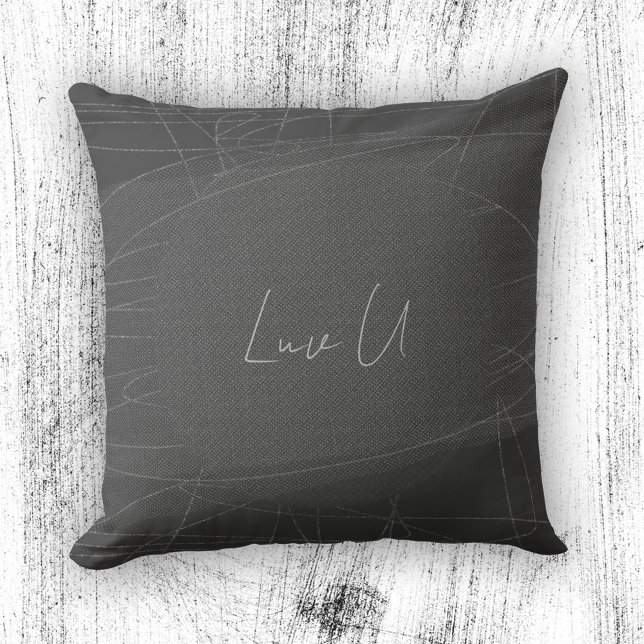 Luv U - Grijs Trendy Moderne Krabbellijnen Kussen (Luv U - Gray Trendy Modern Scribbled Lines Throw Pillow ©Susanne Sachers - Sunny Mind Design)