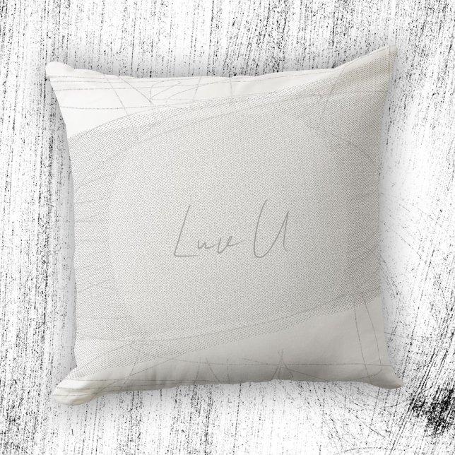 Luv U - Witte Trendy Moderne Krabbellijnen Kussen (Luv U - White Trendy Modern Scribbled Lines Throw Pillow ©Susanne Sachers - Sunny Mind)