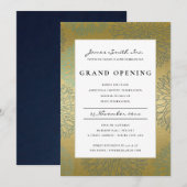LUX BLUE GOLD DAHLIA FLORAL GRAND INVITATION D'OUV (Devant / Derrière)