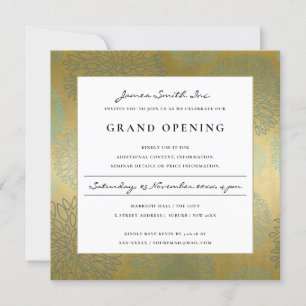 LUX BLUE GOLD DAHLIA FLORAL GRAND INVITATION D'OUV