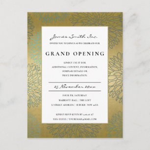 LUX BLUE GOLD DAHLIA FLORAL GRAND OPENING INVITE BRIEFKAART