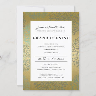 LUX BLUE GOLD DAHLIA FLORAL GRAND OPENING UITNODIG BEDANKKAART