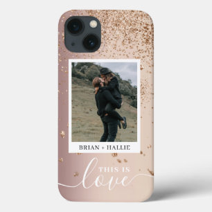 Lux Couple Photo Roos Gold Glitter iPhone 13 Hoesje
