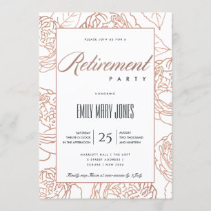 LUX ELEGANT BLUSH PINK ROSE GOLD FLORAL RETIREMENT KAART