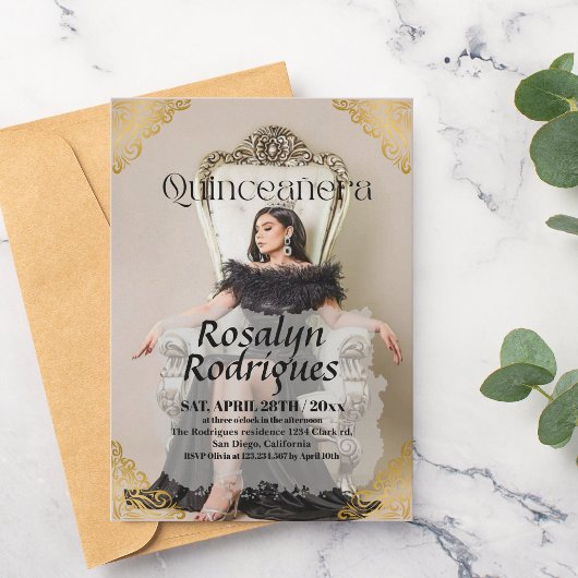 Lux Elegant Photo Quinceanera Gold Invitation