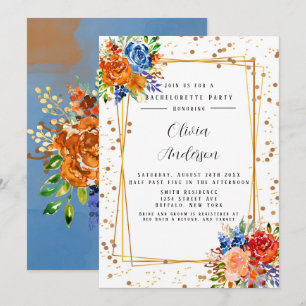 Lux Glitter Blue Sinaasappel Floral Bachelorette P Kaart
