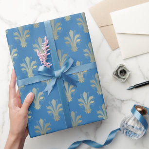 Lux Gold Fleur de Lis en French Blue Cadeaupapier