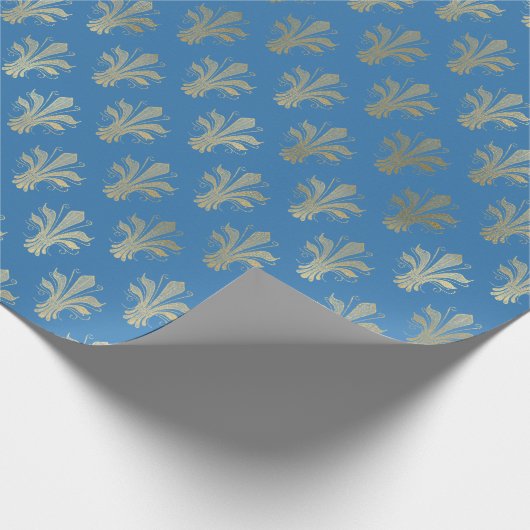 Lux Gold Fleur de Lis en French Blue Cadeaupapier (Hoek)