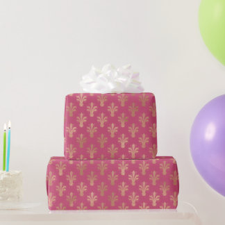 Lux Gold Fleur de Lis en Raspberry Sorbet Cadeaupapier