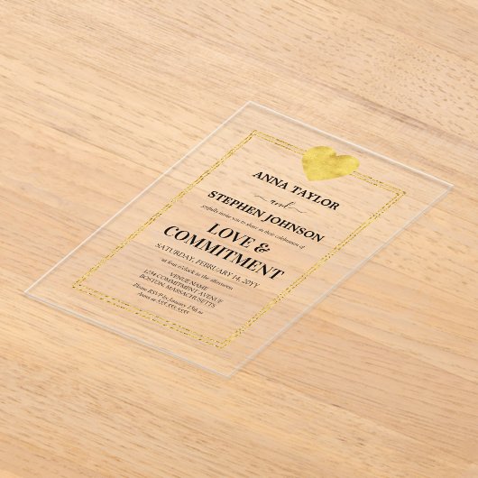 Lux Gold Heart Love & Commitment Ceremonie Acryl Uitnodigingen (Laagn)