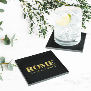 Lux Gold Rome Breedte- en Lengtegraad Glazen Onderzetter