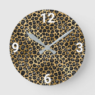 LUX GOLD SILVER LEOPARD WALL CLOCK RONDE KLOK