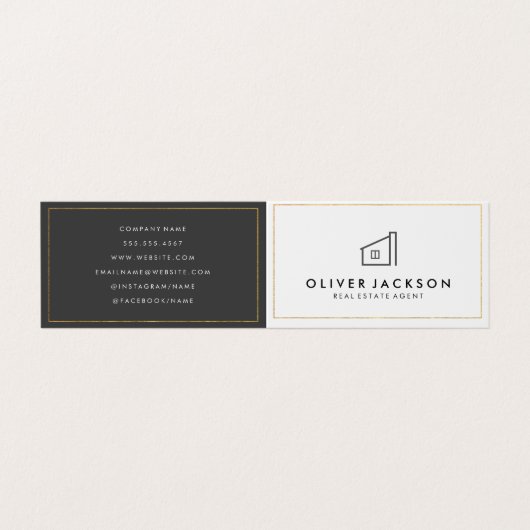 Lux Goud Folie Vastgoed Wit Grijs Visitekaartjes (Buitenkant ongevouwen)