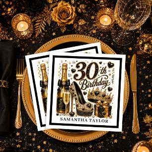 Lux Goud Zwart Glitter 30ste Verjaardagsfeest Serv Servet