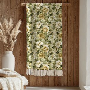 Lux groene bloemendeken goud blad in pasteltinten fleece deken