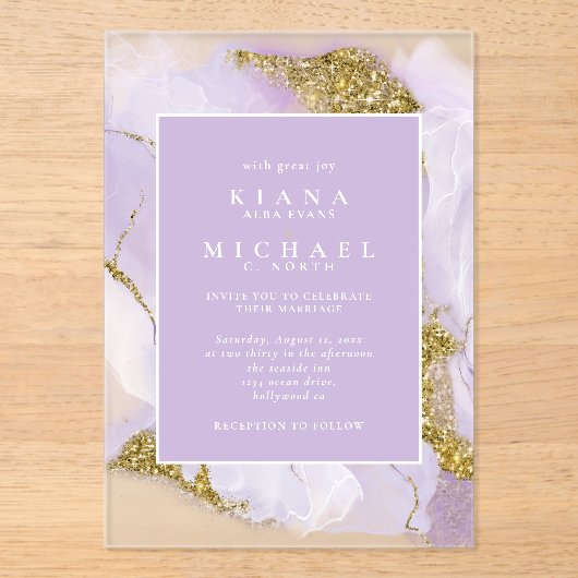 Lux Inktlavendel Abstract ID990 Acryl Uitnodigingen (Voorkant)