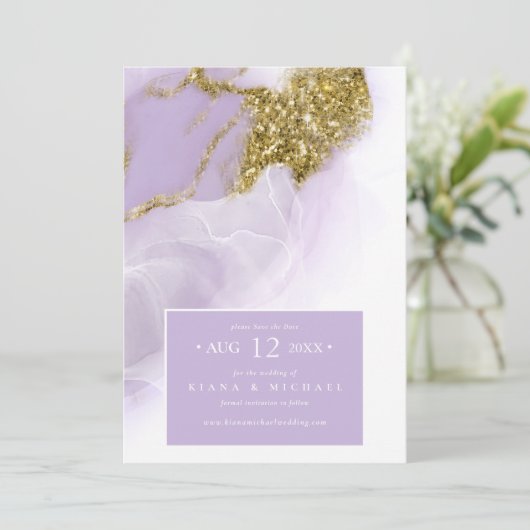 Lux Inktlavendel Abstract ID990 Save The Date (Staand voorkant)