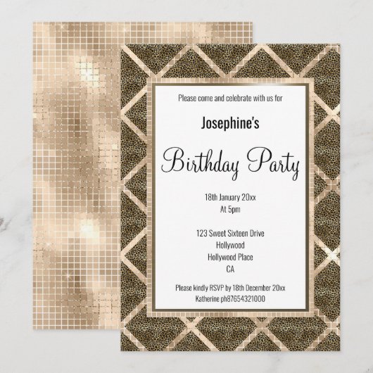 LUX LEOPARD CHAMPAGNE ANNIVERSAIRE INVITATION (Devant / Derrière)