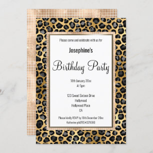 LUX LEOPARD CHAMPAGNE BIRTHDAY INVITATIE KAART