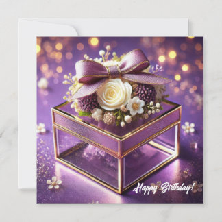 Lux paarse glazen bloemen cadeau gouden chiffon bo feestdagenkaart
