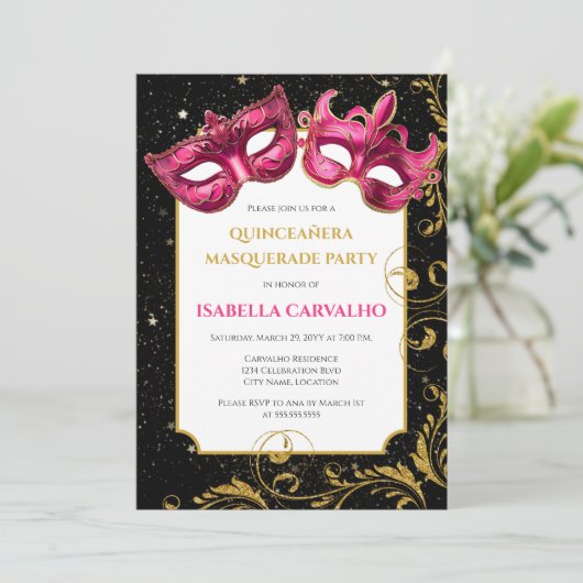 Lux Quinceañera Masquerade Party Kaart (Staand voorkant)
