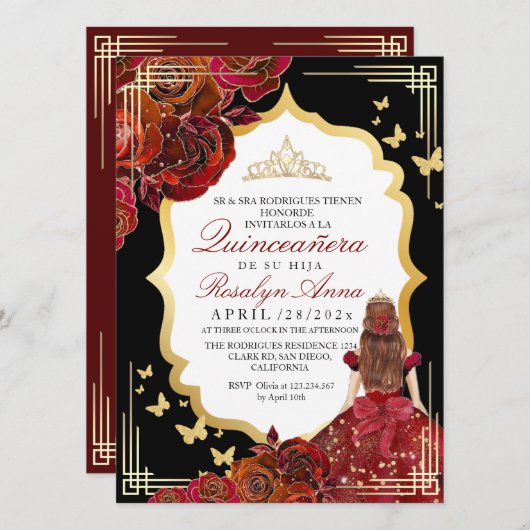 Lux Rood Goud Roze Quinceañera Prinses Kaart (Voorkant / Achterkant)