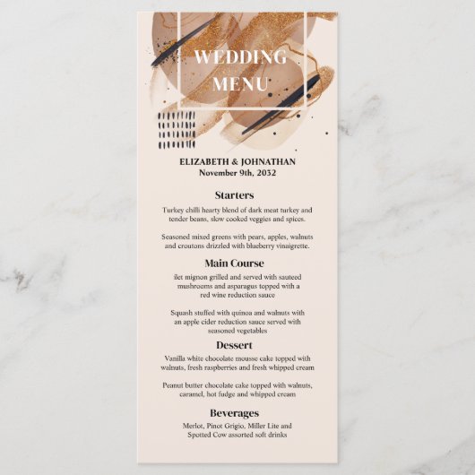 Lux roos gouden glitter roestige koperen tinten br menu (Voorkant)