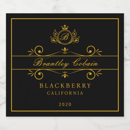 Lux Royal Gold  Monogram Wijnzwart Label Sparkling Wijnetiket (Enkel label)