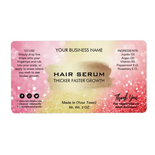 Lux Shimmer Pink Gold Red Hair Serum Labels (Voorkant)