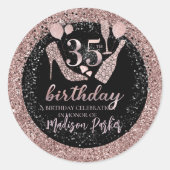 Luxe 35th Birthday Glitter Personalized Ronde Sticker (Voorkant)