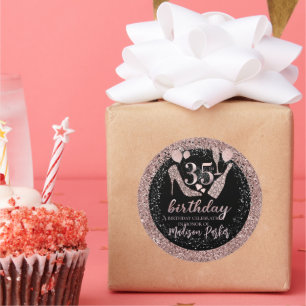 Luxe 35th Birthday Glitter Personalized Ronde Sticker