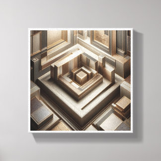 Luxe 3D geometrische doolhof - Moderne gouden en g Canvas Afdruk