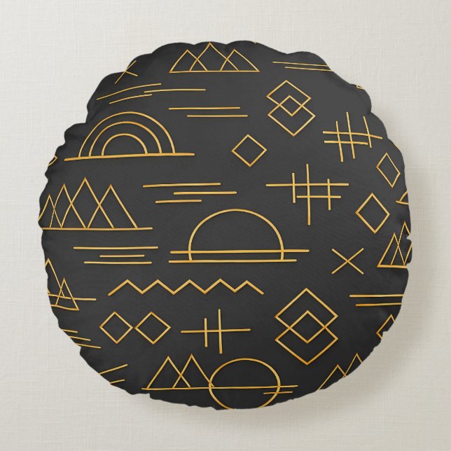 Luxe 3D gouden geëmbosseerd geometrisch patroon  Rond Kussen (Voorkant)