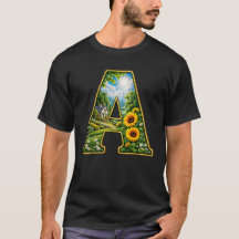 Luxe 3D gouden letter A zonnebloem cottage T-shirt