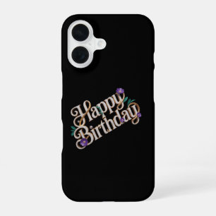 Luxe 3D Gouden Marmeren Gelukkig Verjaardag Galaxy iPhone 16 Hoesje