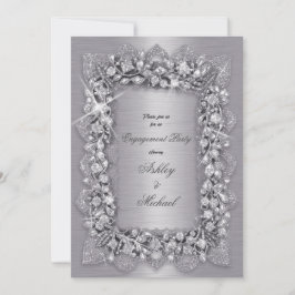 Luxe 3D modieuze zilveren verlovingsfeest chic Kaart