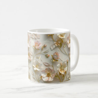 Luxe 3D-reliëf bloemmotief goud folie elegant Koffiemok