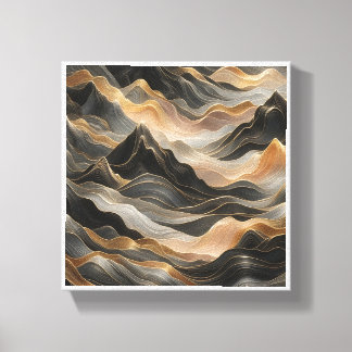 Luxe 3D Vloeibare Berglandschap - Abstract Goud Canvas Afdruk