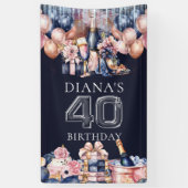 Luxe 40e verjaardag gepersonaliseerde champagne ha spandoek (Verticaal)