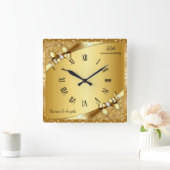 Luxe 50e Jubileum Metallic Gold en Diamond  Vierkante Klok (Huis)