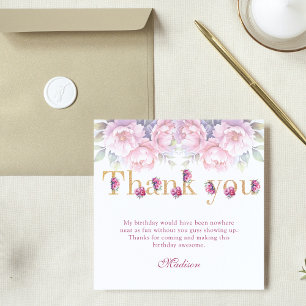 Luxe 50e verjaardag Floral Pink Gold Glitter Bedankkaart