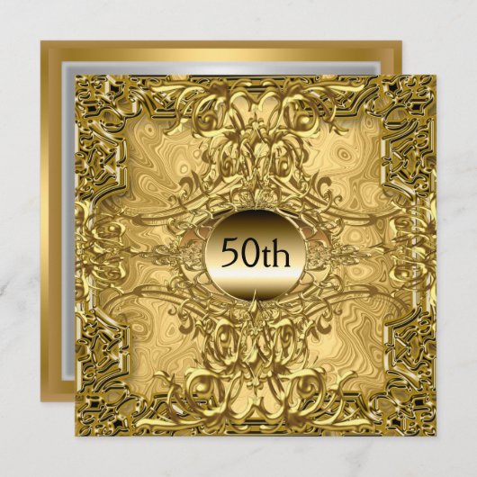 Luxe 50ste verjaardagsfeest goud kaart (Voorkant / Achterkant)