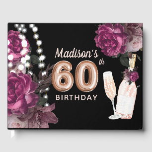 Luxe 60e verjaardag Gepersonaliseerde Roos wijn Gastenboek