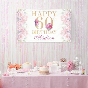 Luxe 60e verjaardag pioenroze gouden glitter spandoek