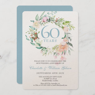 Luxe 60th Diamond Wedding Jubileum Floral Kaart