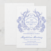 LUXE 70e Verjaardag  Blauw Bloemkam Kaart (Voorkant / Achterkant)