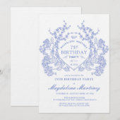 LUXE 75e Verjaardag Blauw Bloemkam Kaart (Voorkant / Achterkant)